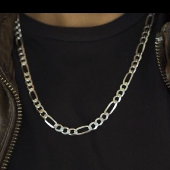 Sterling Silver 7MM Figaro Chain Necklace - Picture 2 of 12